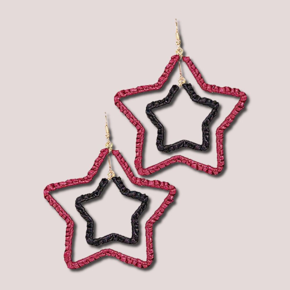 S CAROLINA GAMECOCKS Raffia Star Football Team Colors Garnet Black Earrings